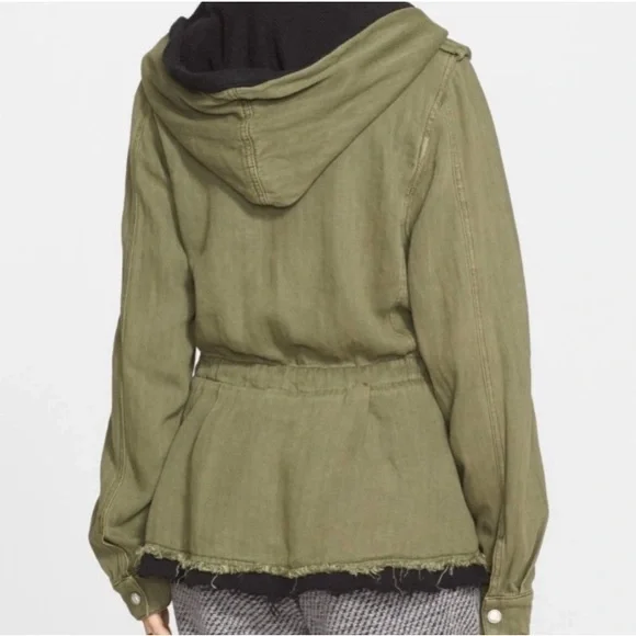 💚 Free People Slouchy Utility Jacket. Army Green w/ Black Accents & hood. XS 💚 - Picture 11 of 15